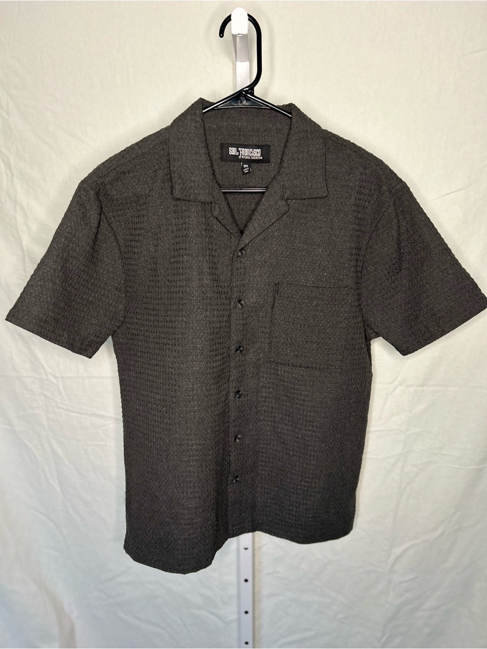 San Francisco Work Shirts Charcoal Grey Textured Woven Eyelet Camp Shirt Medium